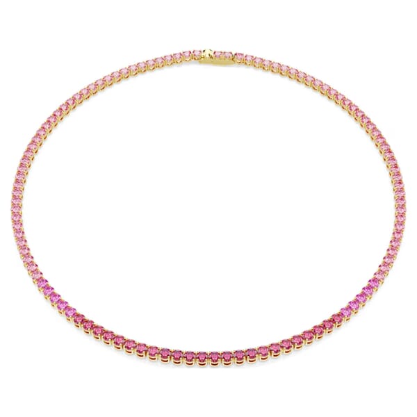 Swarovski collier Matrix Tennis necklace Round cut, Pink, Gold-tone plated - 5751762